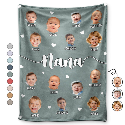 Custom Photo Kid Baby Faces - Birthday, Loving Gift For Grandma, Grandmother, Mom, Mother - Personalized Fleece Blanket, Sherpa Blanket