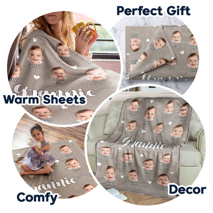 Custom Photo Kid Baby Faces - Birthday, Loving Gift For Grandma, Grandmother, Mom, Mother - Personalized Fleece Blanket, Sherpa Blanket