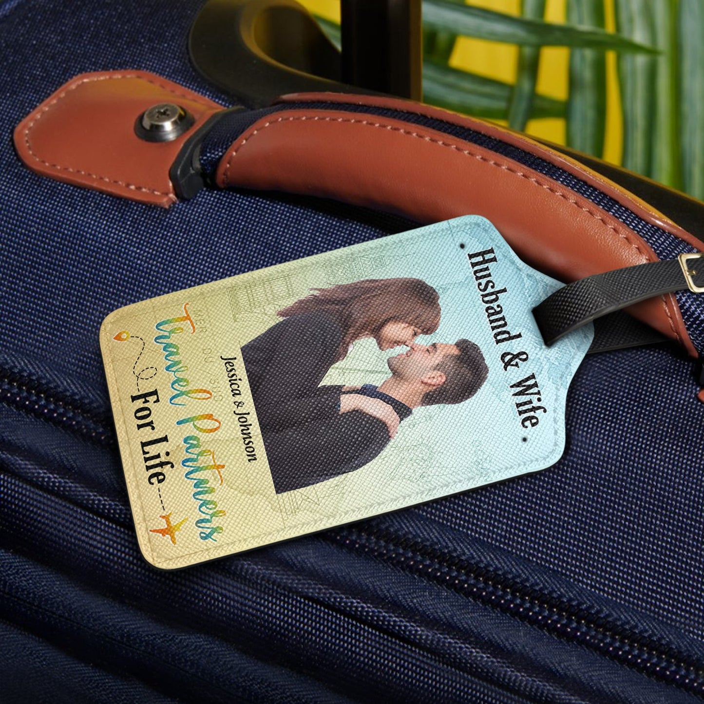 Custom Photo Husband & Wife Travel Partners For Life - Gift For Couples - Personalized Luggage Tag