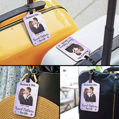 Custom Photo Husband & Wife Travel Partners For Life - Gift For Couples - Personalized Luggage Tag