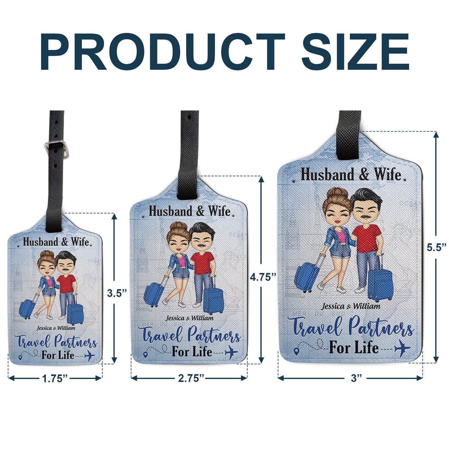 Husband & Wife Travel Partners For Life - Gift For Couples - Personalized Luggage Tag