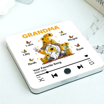 Sunflower Gnome Butterflies Grandma With Grandkids Personalized Music Fridge Magnet, Heartfelt Mother's Day Gift For Mom For Grandma