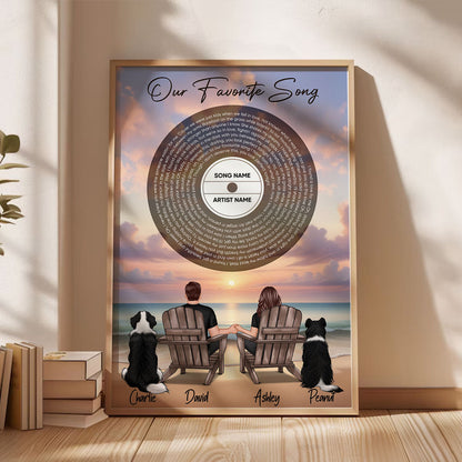 You Me And The Dogs Cats Beach Landscape Vinyl Lyrics Personalized Poster, Heartfelt Gift, Anniversary Gift, Birthday Gift For Him, For Her, Boyfriend, Girlfriend, Husband, Wife