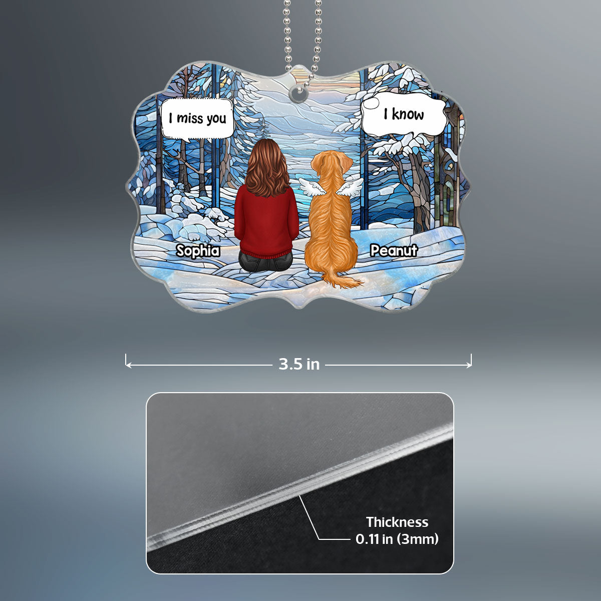 Winter Themed Stained Glass Pet Memorial Keepsake Personalized Acrylic Ornament