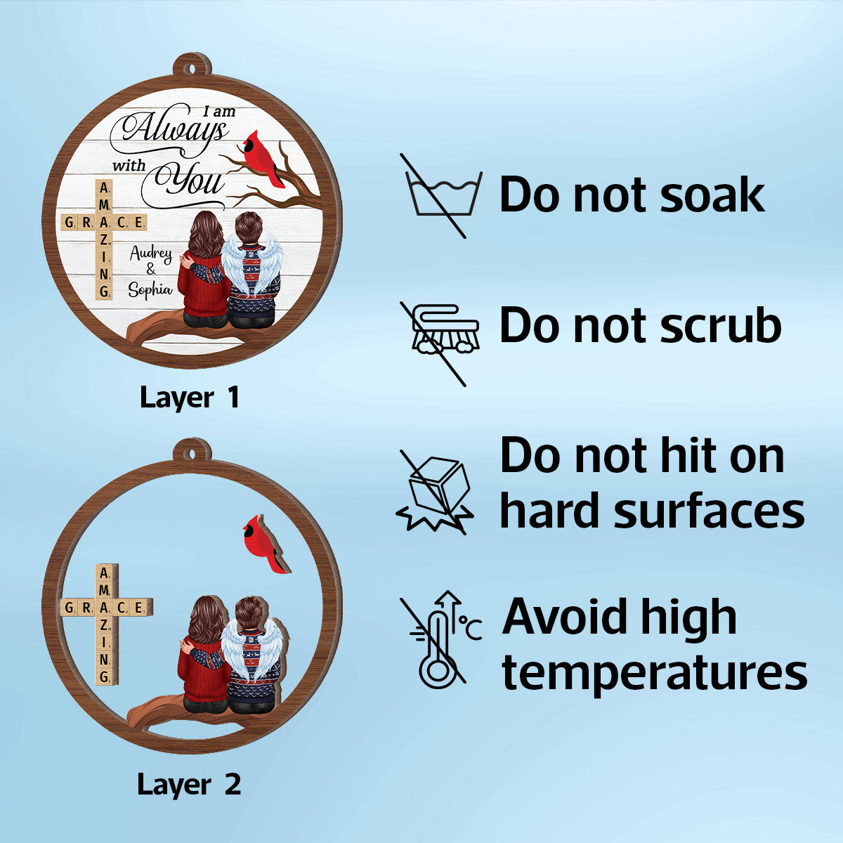 Amazing Grace Wooden Blocks Family Memorial Personalized 2-Layer Wooden Ornament, Christmas Decoration, Sympathy Gift, Remembrance Gift