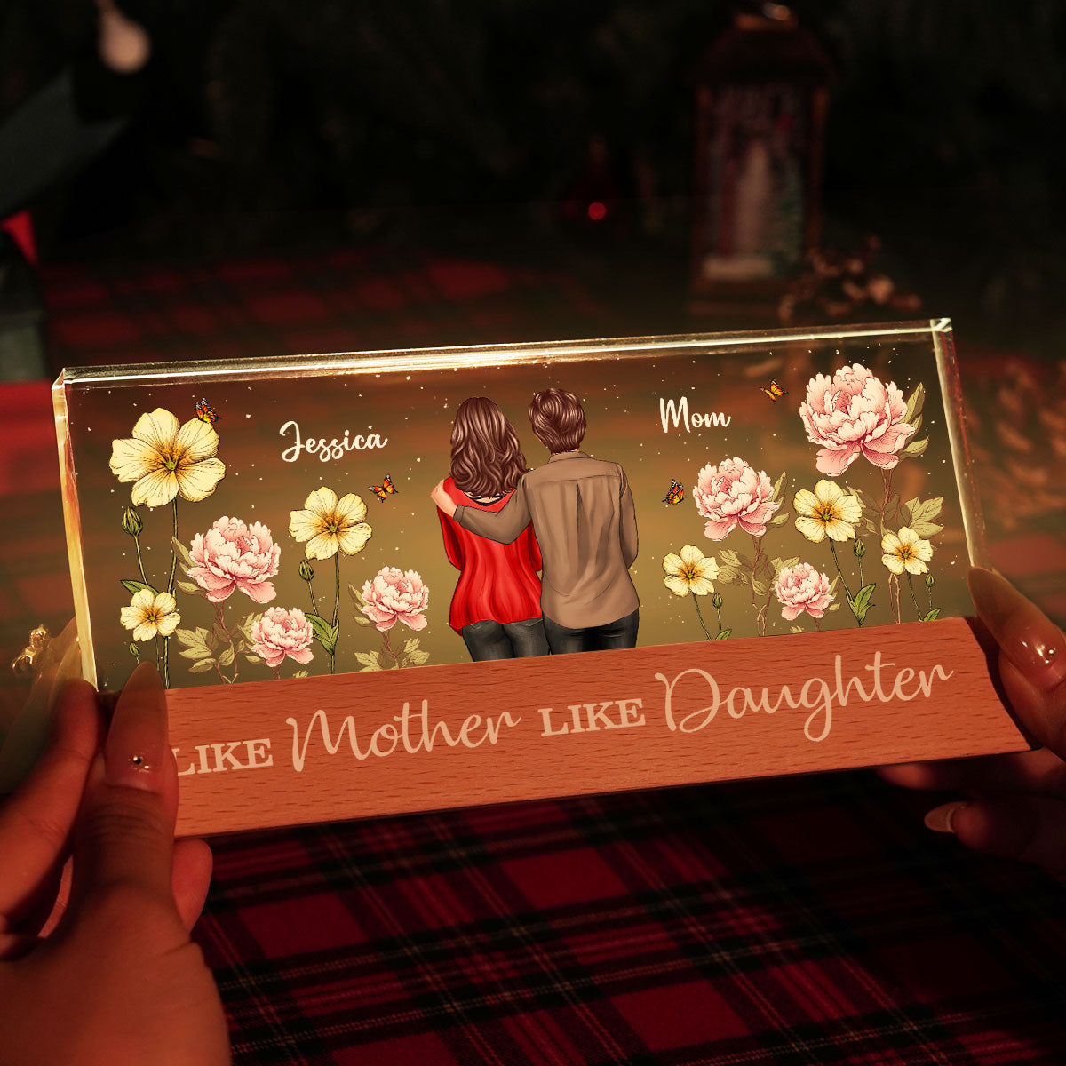 Like Mother Like Daughter Birth Month Flower Personalized Acrylic Block LED Night Light, Heartfelt Gift For Couple, For Him, For Her, Boyfriend, Girlfriend, Husband, Wife