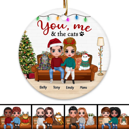 You Me & The Cats On Sofa Christmas Personalized Circle Ornament