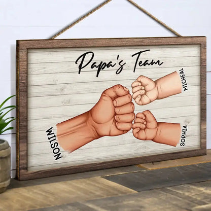 Dad And Kids Together We're A Team - Personalized Wood Rectangle Sign Wood Rectangle Sign The Next Custom Gift