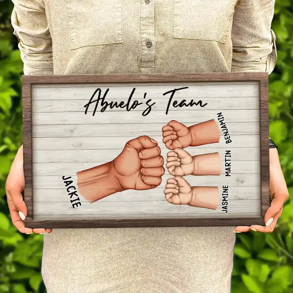 Dad And Kids Together We're A Team - Personalized Wood Rectangle Sign Wood Rectangle Sign The Next Custom Gift