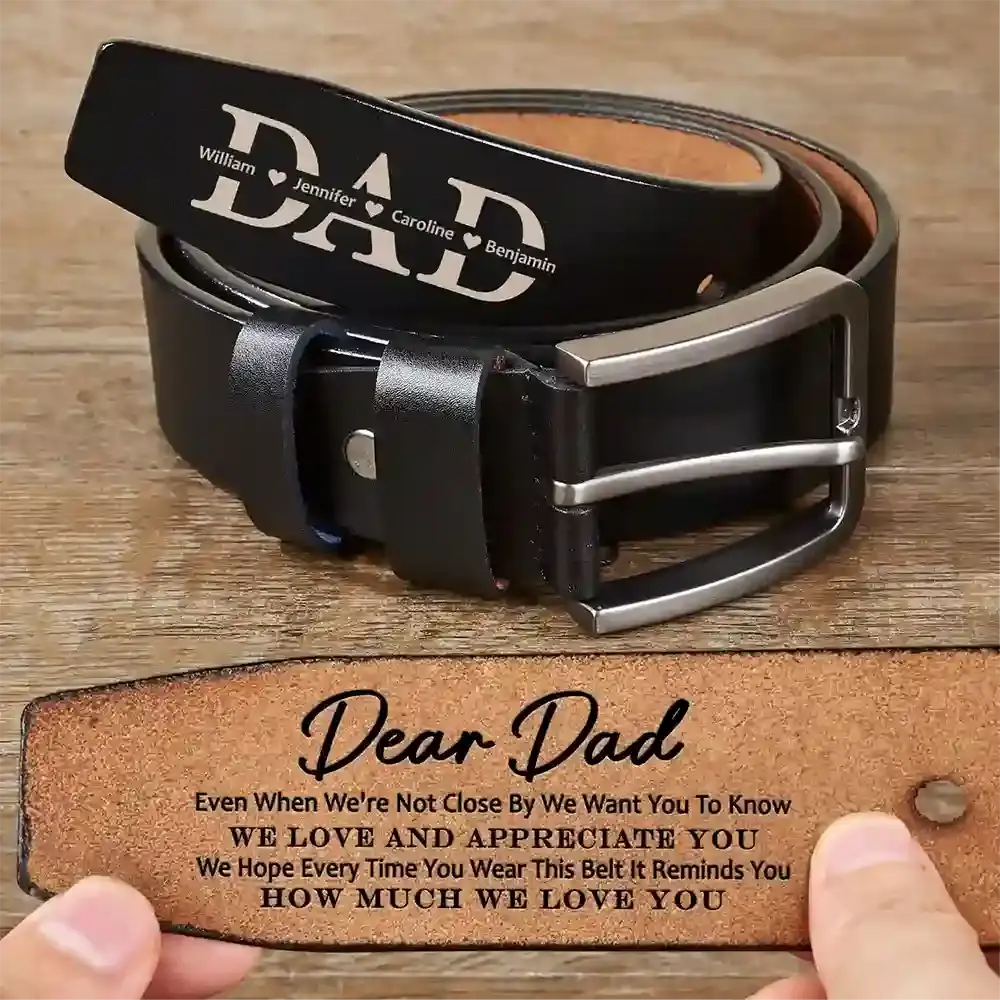 Dad It Reminds You How Much We Love You - Personalized Engraved Leather Belt Leather Belt The Next Custom Gift