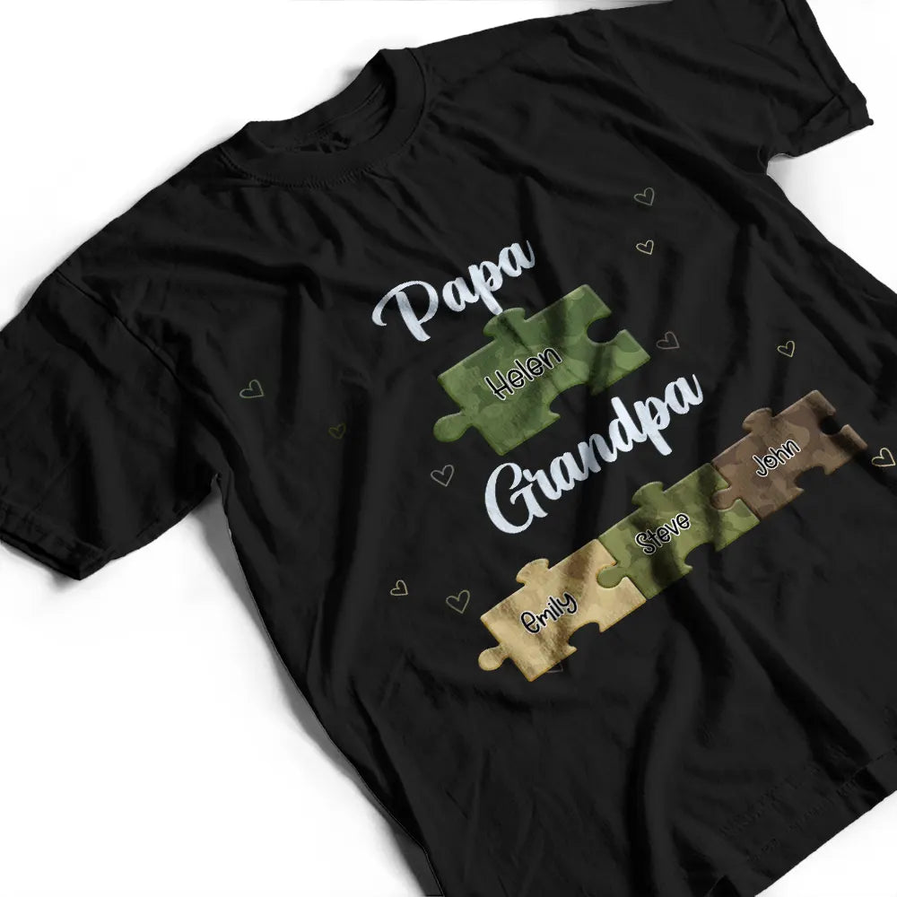 Gift For Grandpa, Gift For Father, Happy - Dad Grandpa Puzzzle Camoflage - Personalized T Shirt