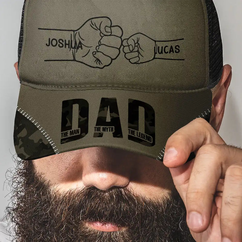 Dad Kid First Bump The Man The Myth The Legend - Personalized Mesh-back Casual Cap