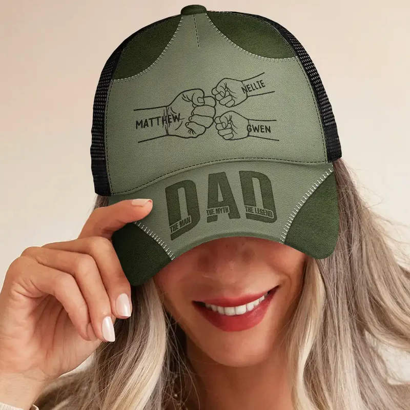 Dad Kid First Bump The Man The Myth The Legend - Personalized Mesh-back Casual Cap