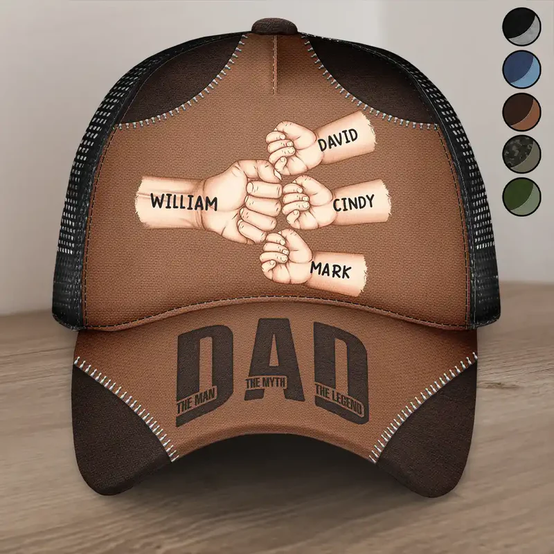 Dad Kid First Bump The Man The Myth The Legend - Personalized Mesh-back Casual Cap