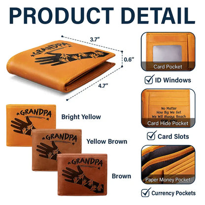 Dad Papa Grandpa Hand In Hand No Matter How Big We Get - Personalized Engraved Leather Wallet