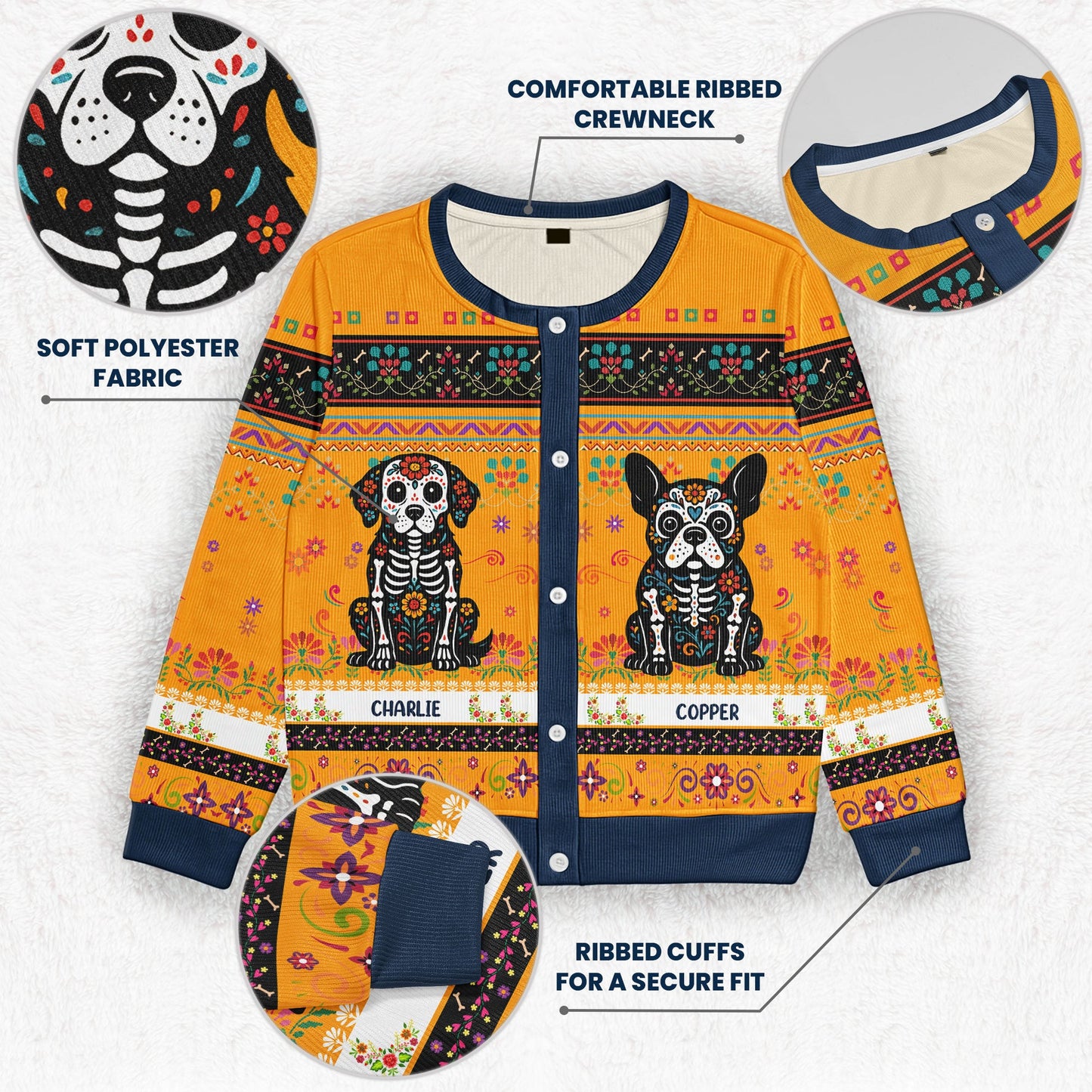 Day Of The Dead Dog Cat Hispanic Mexican Flowers - Personalized Crewneck Cardigan