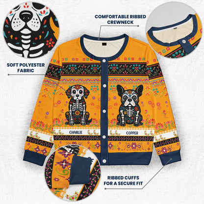Day Of The Dead Dog Cat Hispanic Mexican Flowers - Personalized Crewneck Cardigan