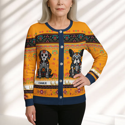 Day Of The Dead Dog Cat Hispanic Mexican Flowers - Personalized Crewneck Cardigan