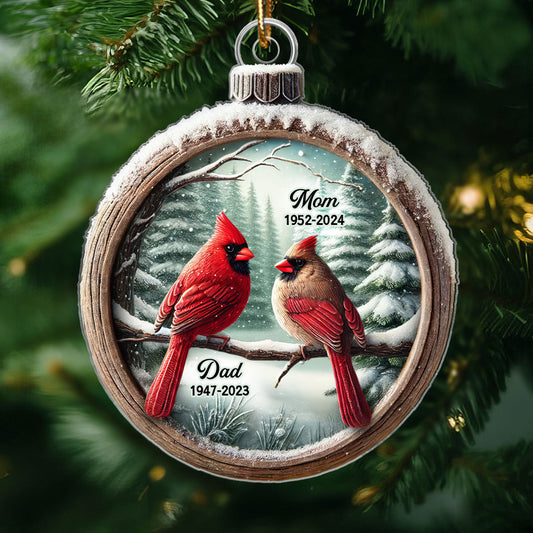 Winter Scene Memorial Cardinal Sympathy Gift Remembrance Keepsake 3D Effect Personalized Acrylic Ornament