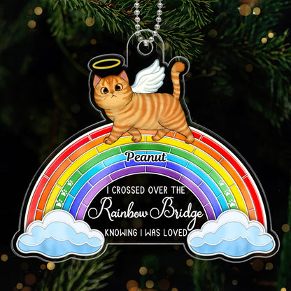 Stained Glass Rainbow Walking Cats Memorial Personalized Acrylic Ornament