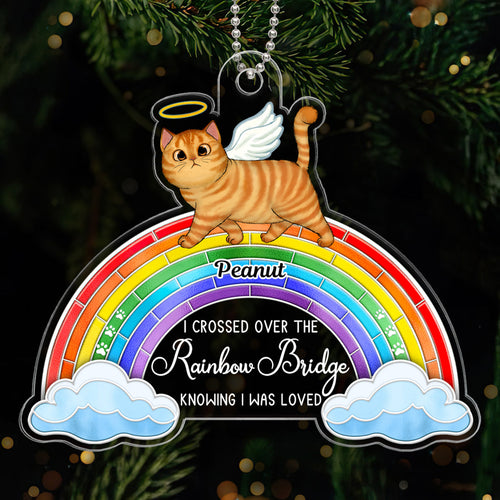 Stained Glass Rainbow Walking Cats Memorial Personalized Acrylic Ornament