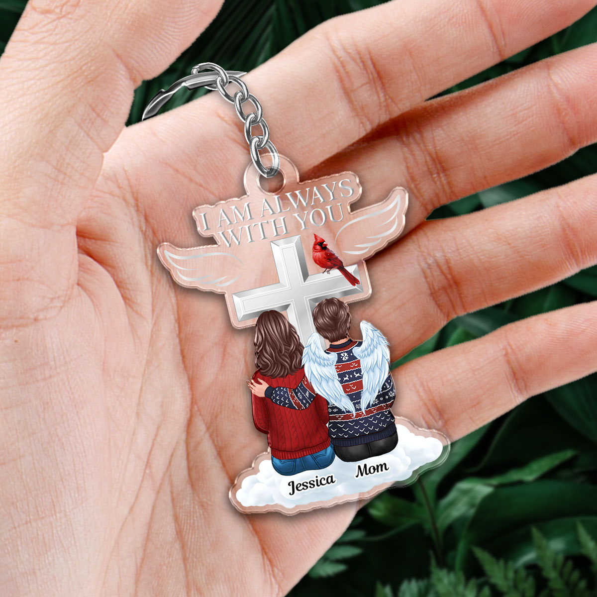 Always With You Family Memorial Keepsake Cardinal On Cross Personalized Acrylic Keychain