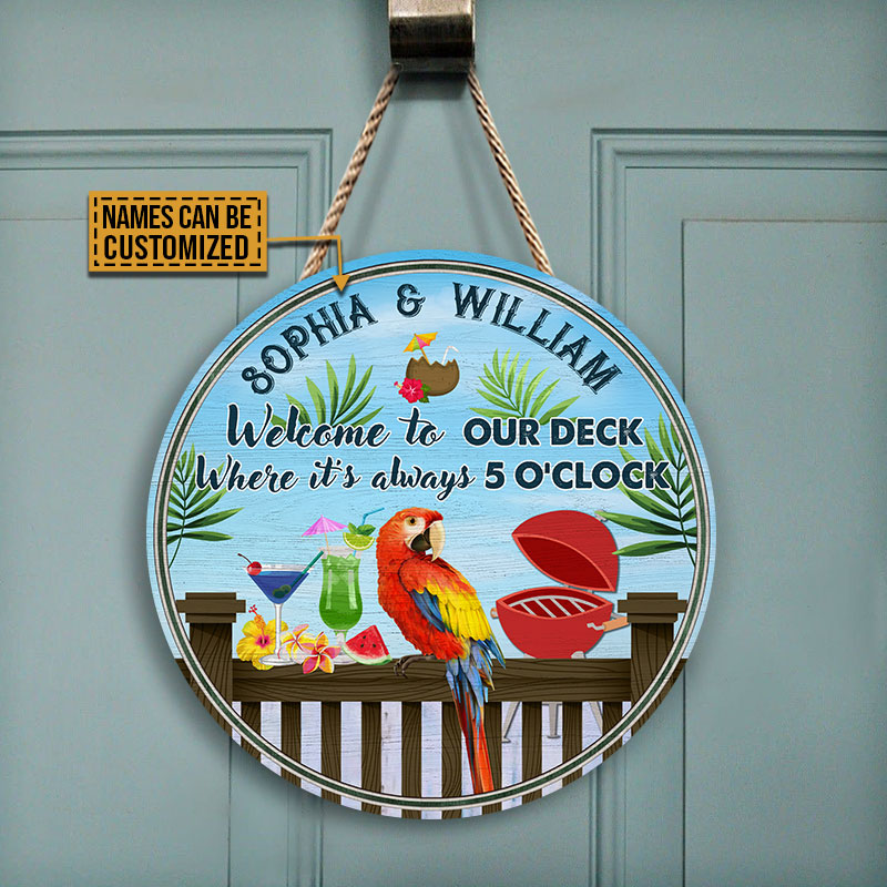 Deck Grilling Always 5 O' clock Custom Wood Circle Sign