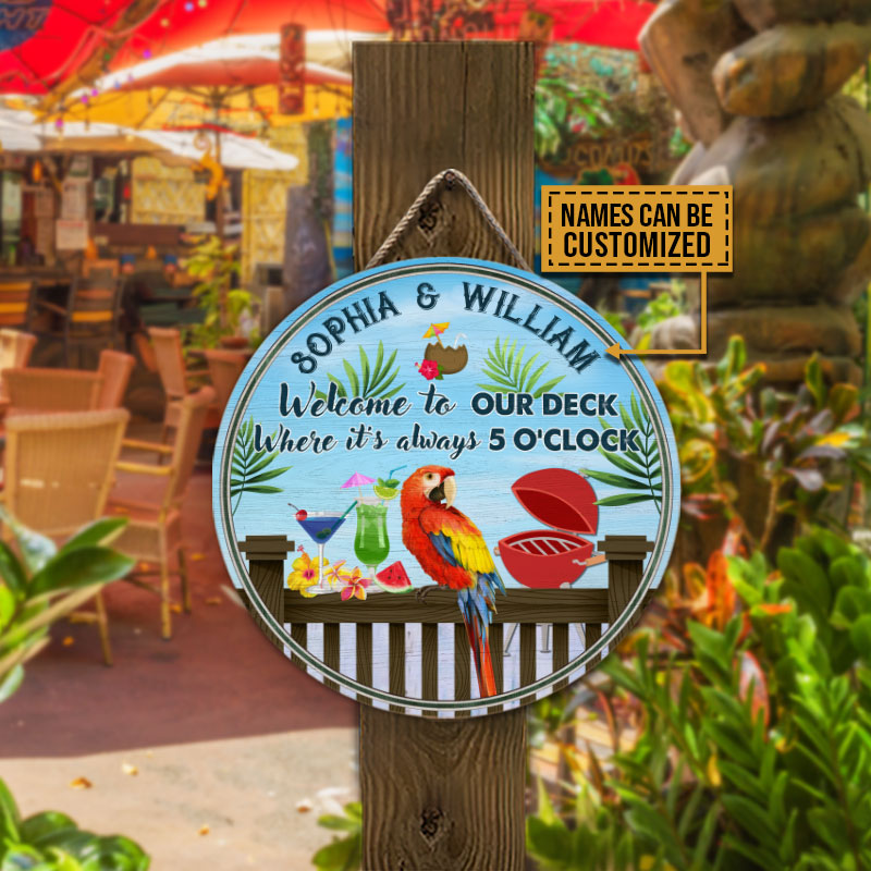Deck Grilling Always 5 O' clock Custom Wood Circle Sign