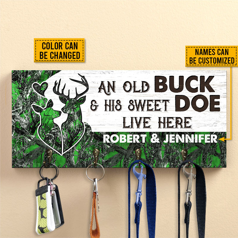 Deer Couple Camo Old Buck Sweet Doe Personalized Custom Wood Key Holder