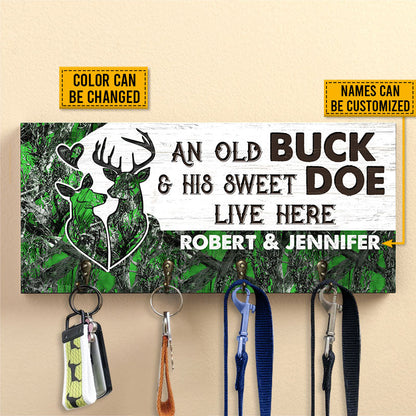 Deer Couple Camo Old Buck Sweet Doe Personalized Custom Wood Key Holder