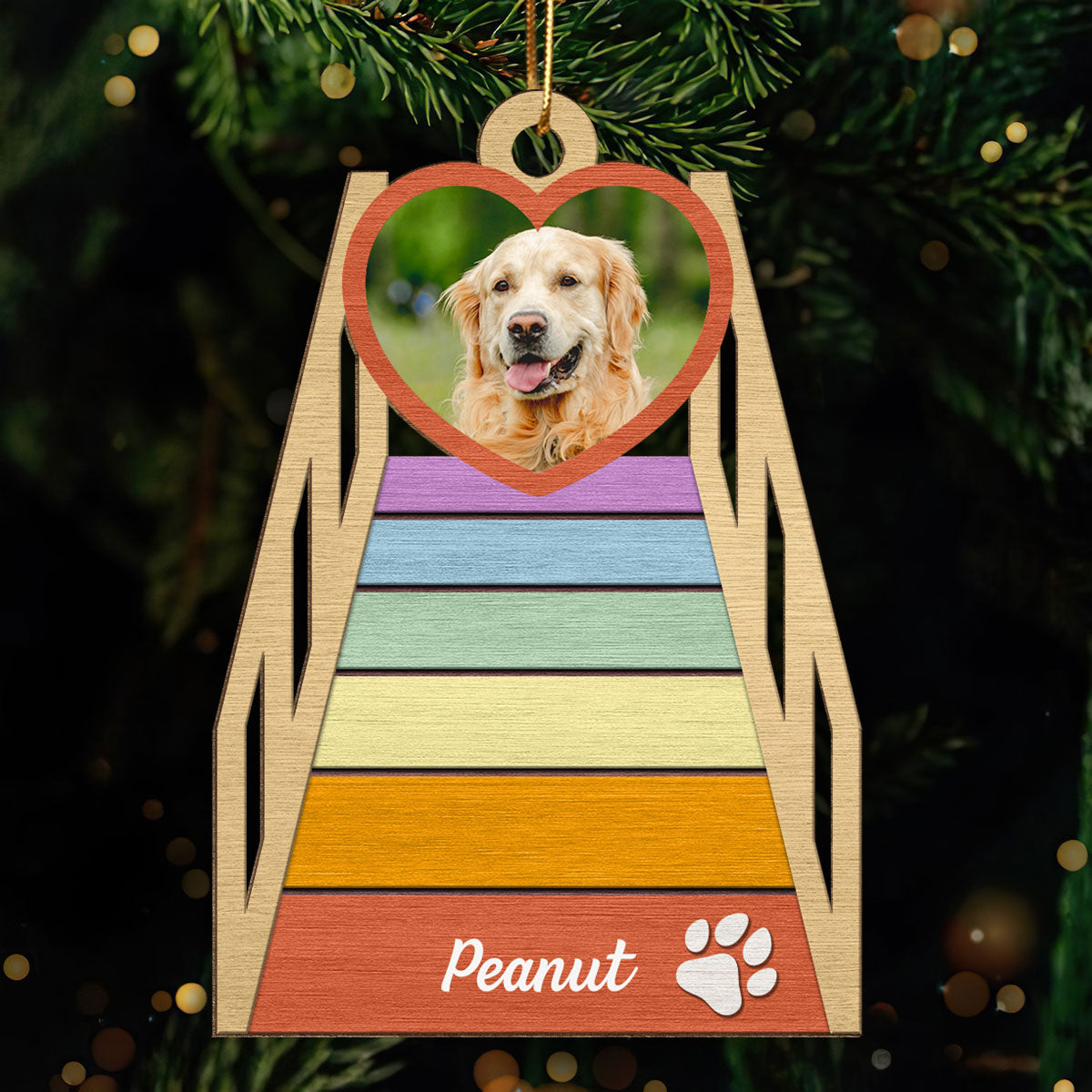 See You At Rainbow Bridge Memorial Dog Cat Photo Inserted Personalized Wooden Ornament