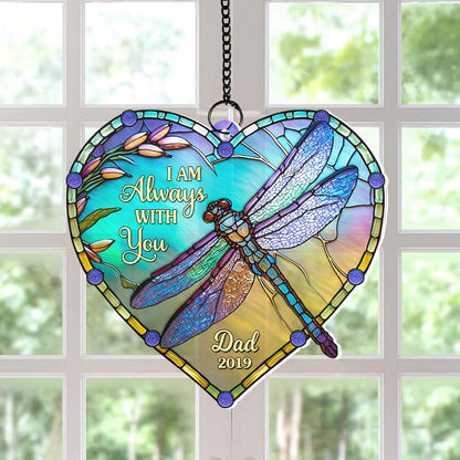 Heart Dragonfly Memorial Personalized Window Hanging Suncatcher Ornament, Sympathy Gift For Loved Ones