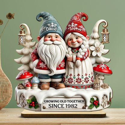 3D Effect Gnome Couple Together Personalized Standing Wooden Plaque, Heartfelt Gift For Couple, For Him, For Her, Husband, Wife