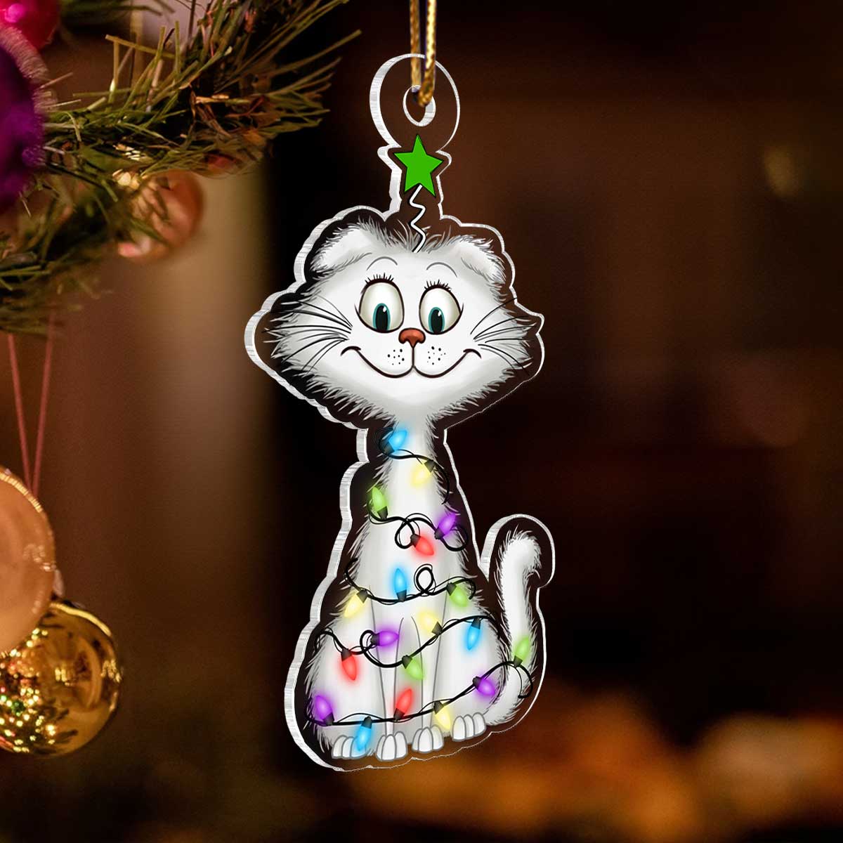 Funny Quirky Cat Personalized Custom Shape Acrylic Ornament, Christmas Gift For Cat Mom, Cat Dad