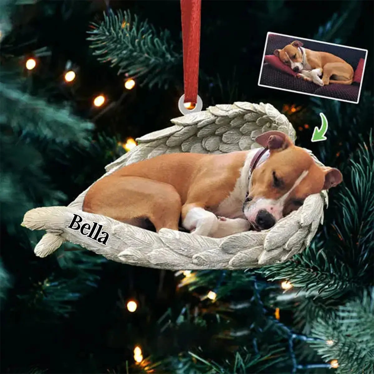 Dog Acrylic Ornament - Dog Lover Gifts - Sleeping Pet Within Angel Wings - Customized Your Photo Ornament, Custom Photo Gifts, Christmas Gifts ornament The Next Custom Gift