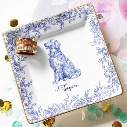 Dog Lover Gift Dog Breeds Chinoiserie Toile De Jouy Style - Personalized Jewelry Dish