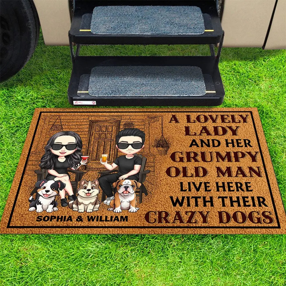 Dog Lovers - A Lovely Lady And A Grumpy Old Man Live Here - Personalized Doormat Doormat The Next Custom Gift