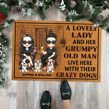 Dog Lovers - A Lovely Lady And A Grumpy Old Man Live Here - Personalized Doormat Doormat The Next Custom Gift