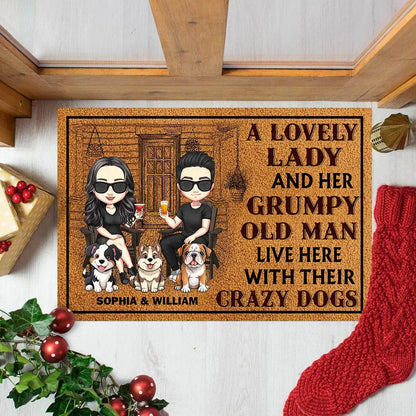 Dog Lovers - A Lovely Lady And A Grumpy Old Man Live Here - Personalized Doormat Doormat The Next Custom Gift