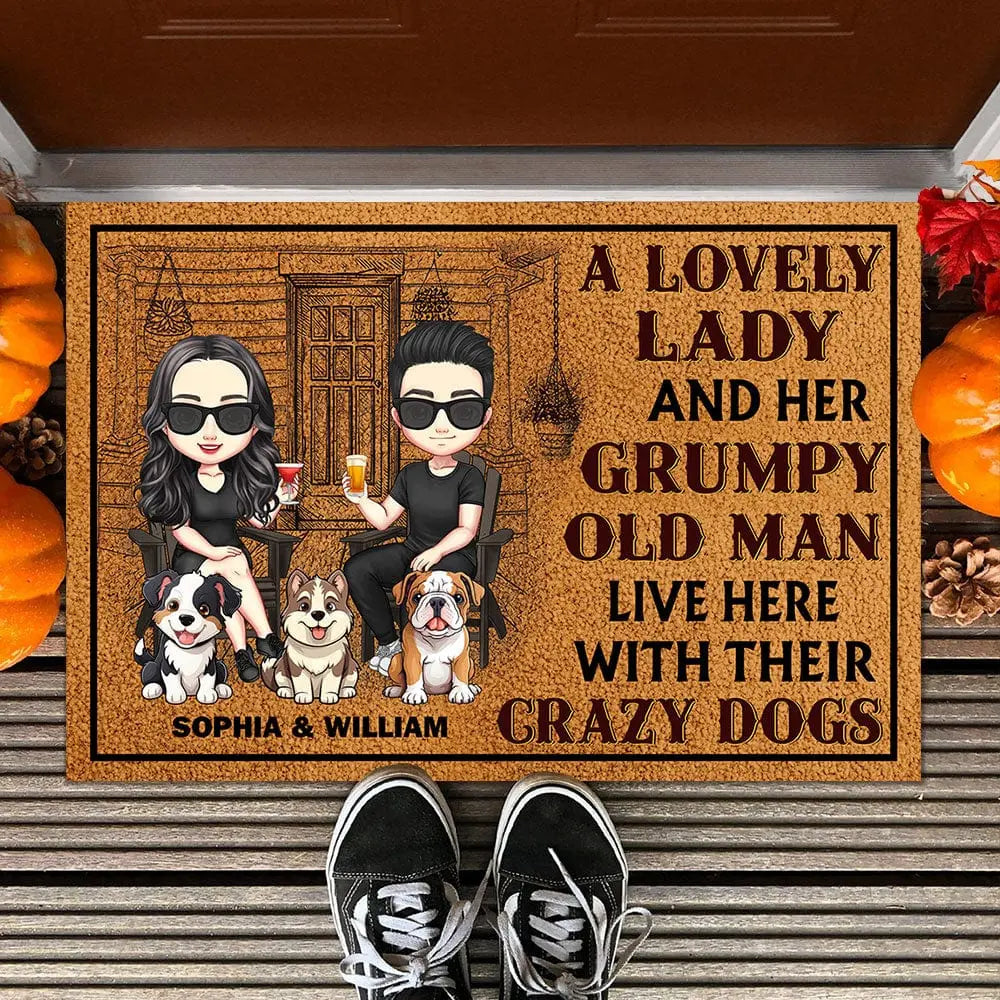 Dog Lovers - A Lovely Lady And A Grumpy Old Man Live Here - Personalized Doormat Doormat The Next Custom Gift