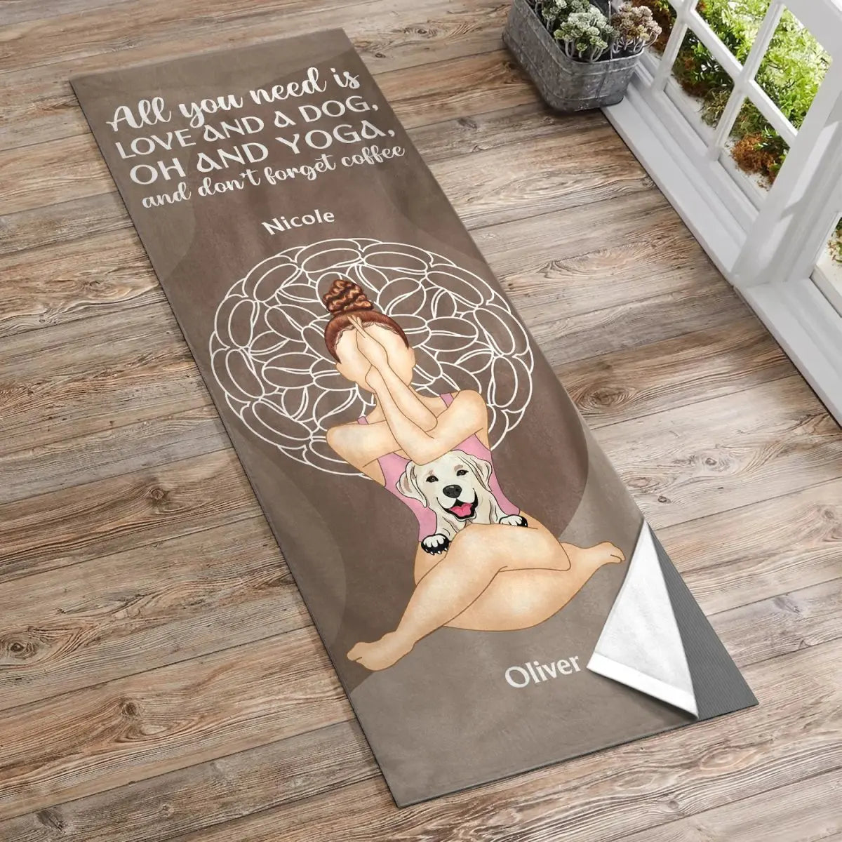 Dog Lovers - All I Need is Yoga, Dogs And Coffee - Personalized Yoga Towel Yoga Towel The Next Custom Gift