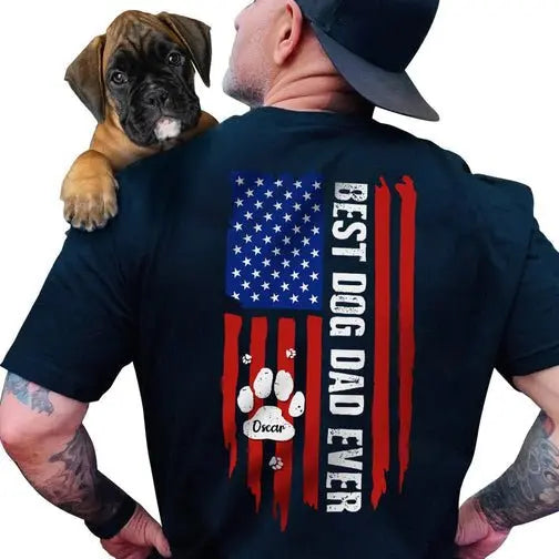 Dog Lovers - Best Dad Ever Paw American Flag Backside - Personalized Unisex T-Shirt Shirts & Tops The Next Custom Gift