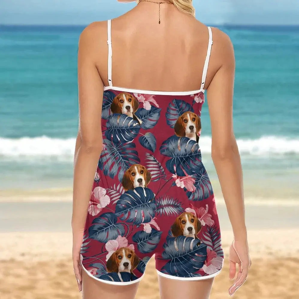 Dog Lovers - Custom Dog Photo Sleeveless Romper - Personalized Beach Short Beach Short The Next Custom Gift