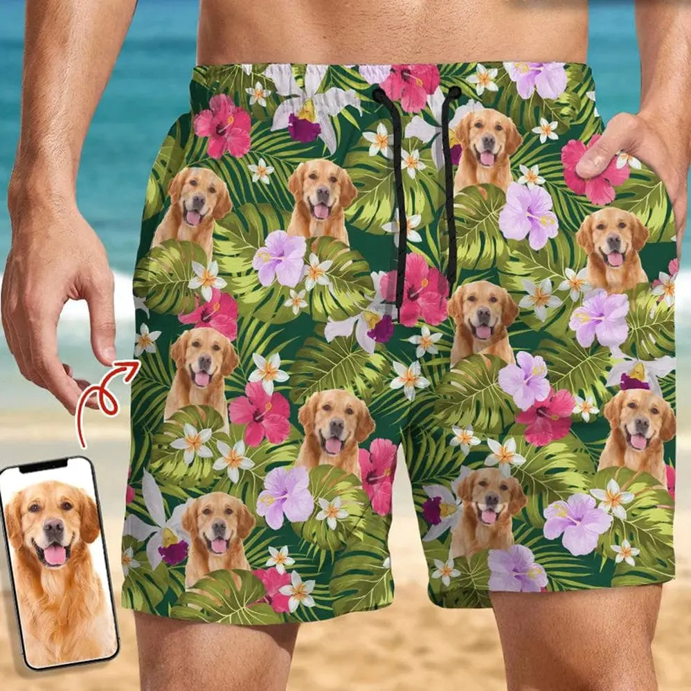 Dog Lovers - Custom Photo Tropical Style Dog - Personalized Beach Short Beach Short The Next Custom Gift