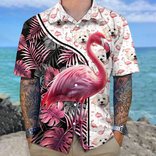 Dog Lovers -Custom Photo With Flamingo Icon Dog- Personalized Hawaiian Shirt Hawaiian Shirt The Next Custom Gift