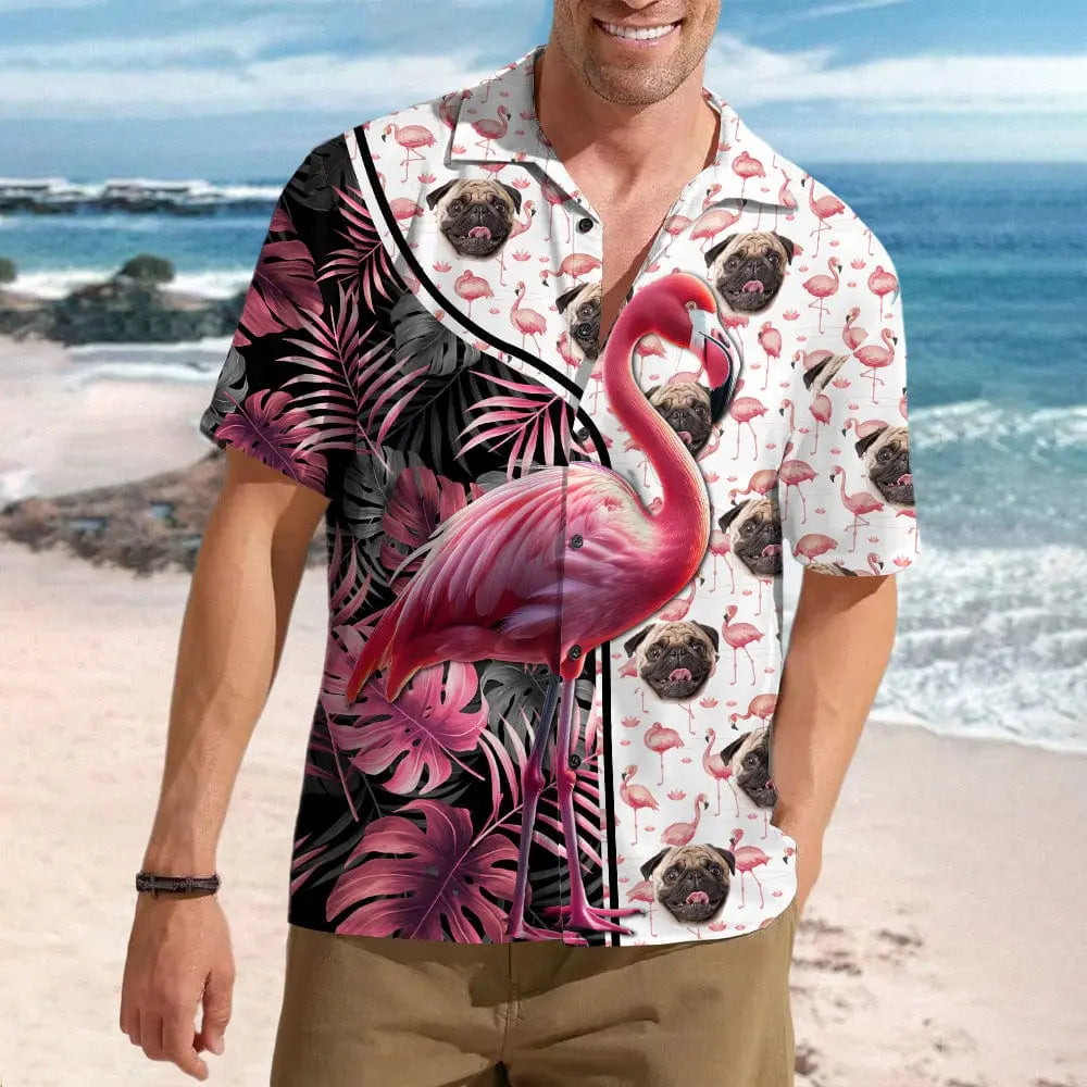 Dog Lovers -Custom Photo With Flamingo Icon Dog- Personalized Hawaiian Shirt Hawaiian Shirt The Next Custom Gift