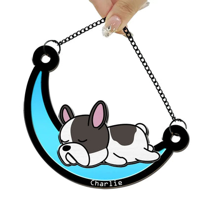 Dog Lovers - Dog Sleep On The Moon - Personalized Suncatcher Hanging Suncatcher Ornament The Next Custom Gift