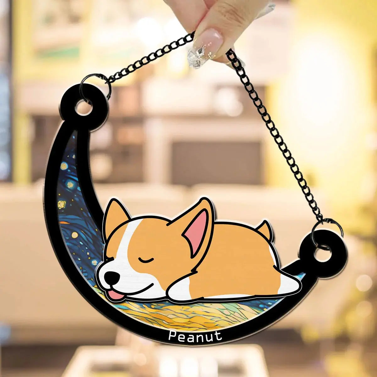 Dog Lovers - Dog Sleep On The Moon - Personalized Suncatcher Hanging Suncatcher Ornament The Next Custom Gift