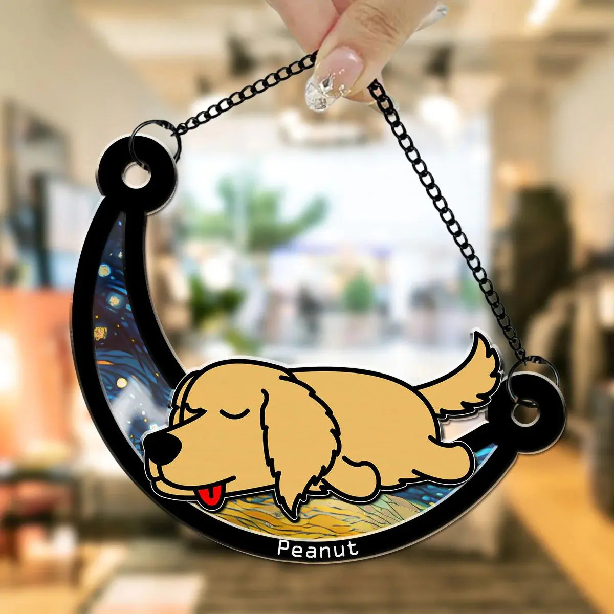 Dog Lovers - Dog Sleep On The Moon - Personalized Suncatcher Hanging Suncatcher Ornament The Next Custom Gift