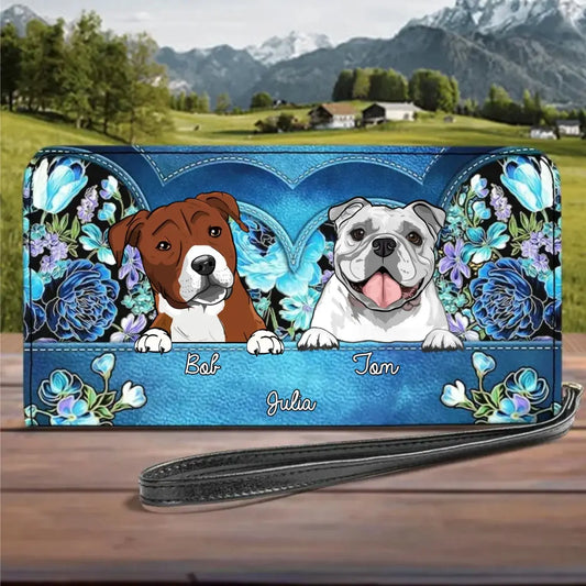 Dog Lovers - Flower Pattern - Personalized Leather Long Purse
